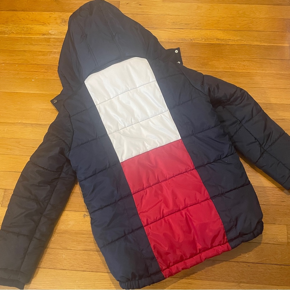 Tommy Hilfiger Kids Navy, White, and Red Puffer Jacket 14/16